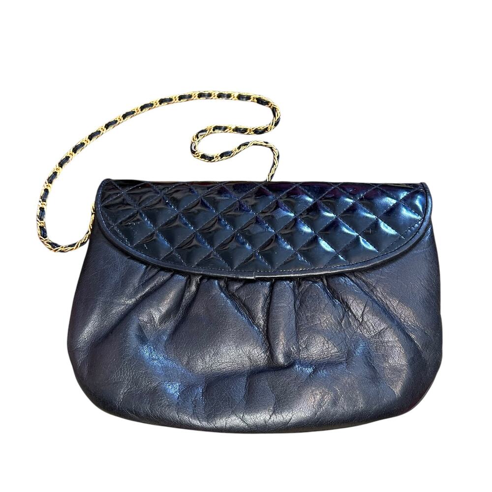 Lisette Black Leather Vintage Hand bag purse gold tone tassel crossbody